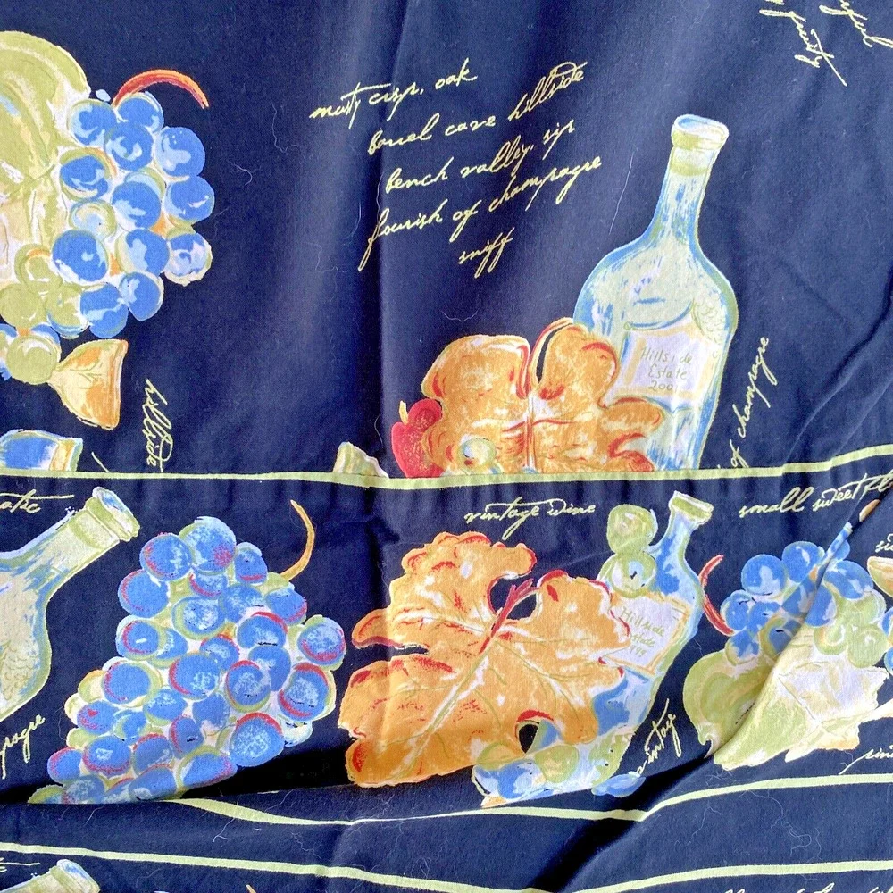 Vintage APRIL CORNELL Tablecloth Black & Multicolor Wine Vineyard Cotton Picnic